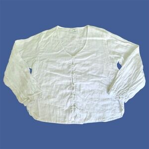 Cynthia Rowley Linen Blouse Women L White Button Front Coastal Cottagecore Boho